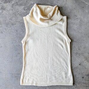 Burberry London 100% Cashmere Ivory Knit Turtleneck Sleeveless Sweater small